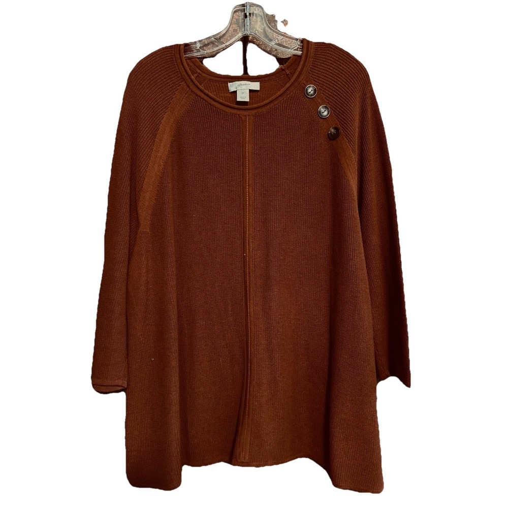 CJ Banks Plus Size 2X Brown Sweater Terra Cotta Button Detail 3/4 Sleeve